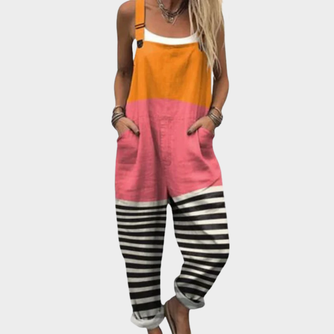Women's Printed Comfortable Dungarees – Relaxed Casual Design in Orange & Pink