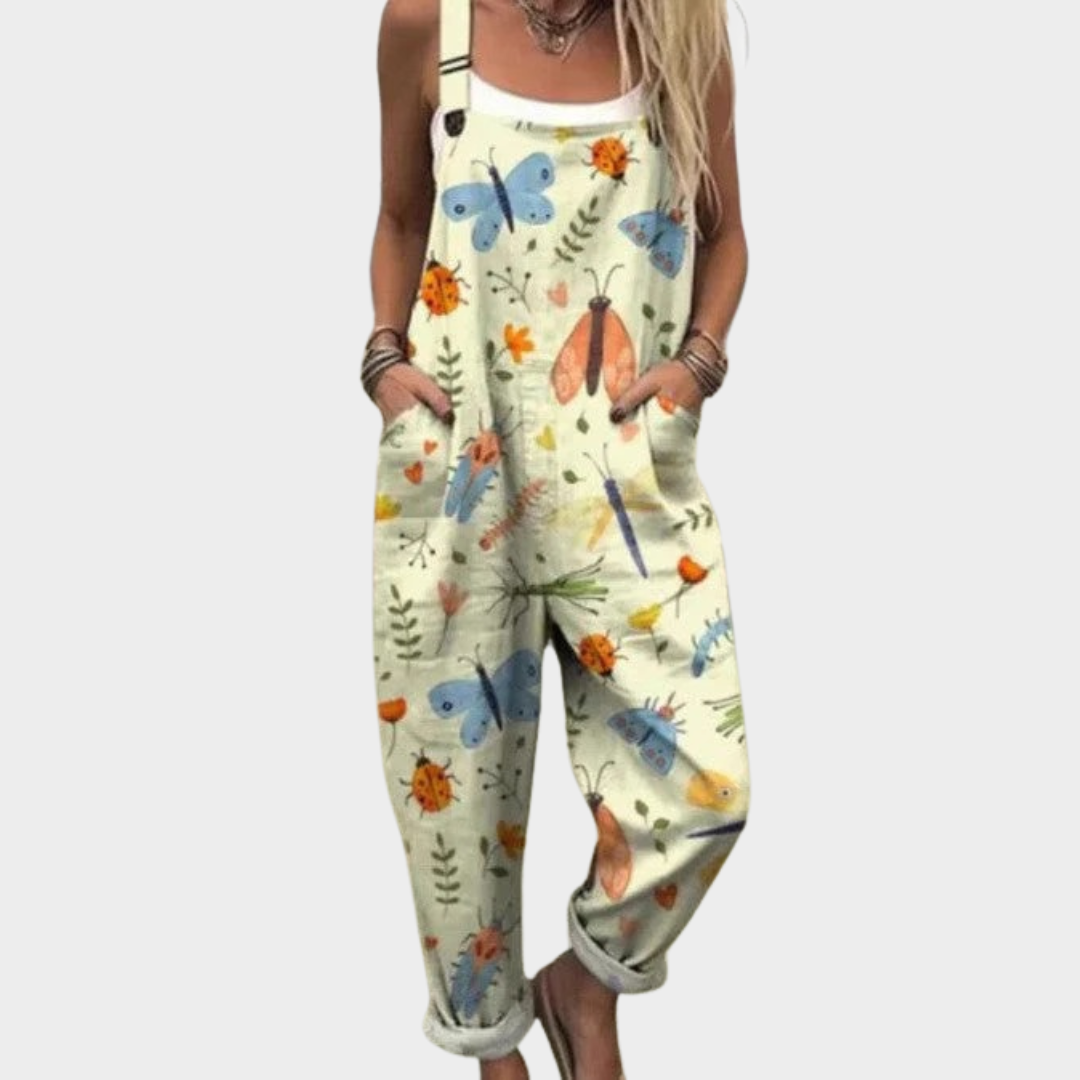 Women's Printed Comfortable Dungarees – Relaxed Casual Design in Light Green
