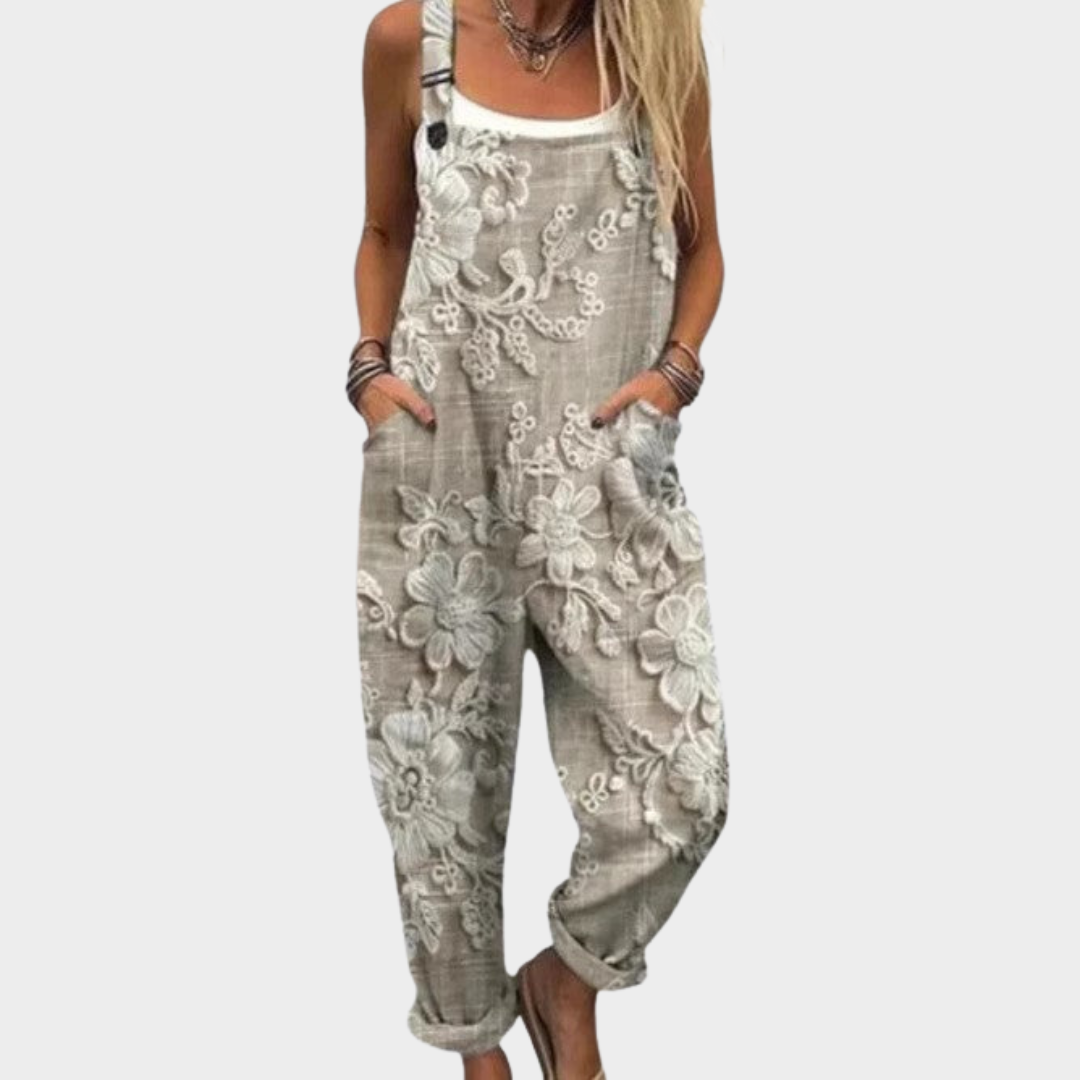 Women's Printed Comfortable Dungarees – Wardrobe Staple in Grey