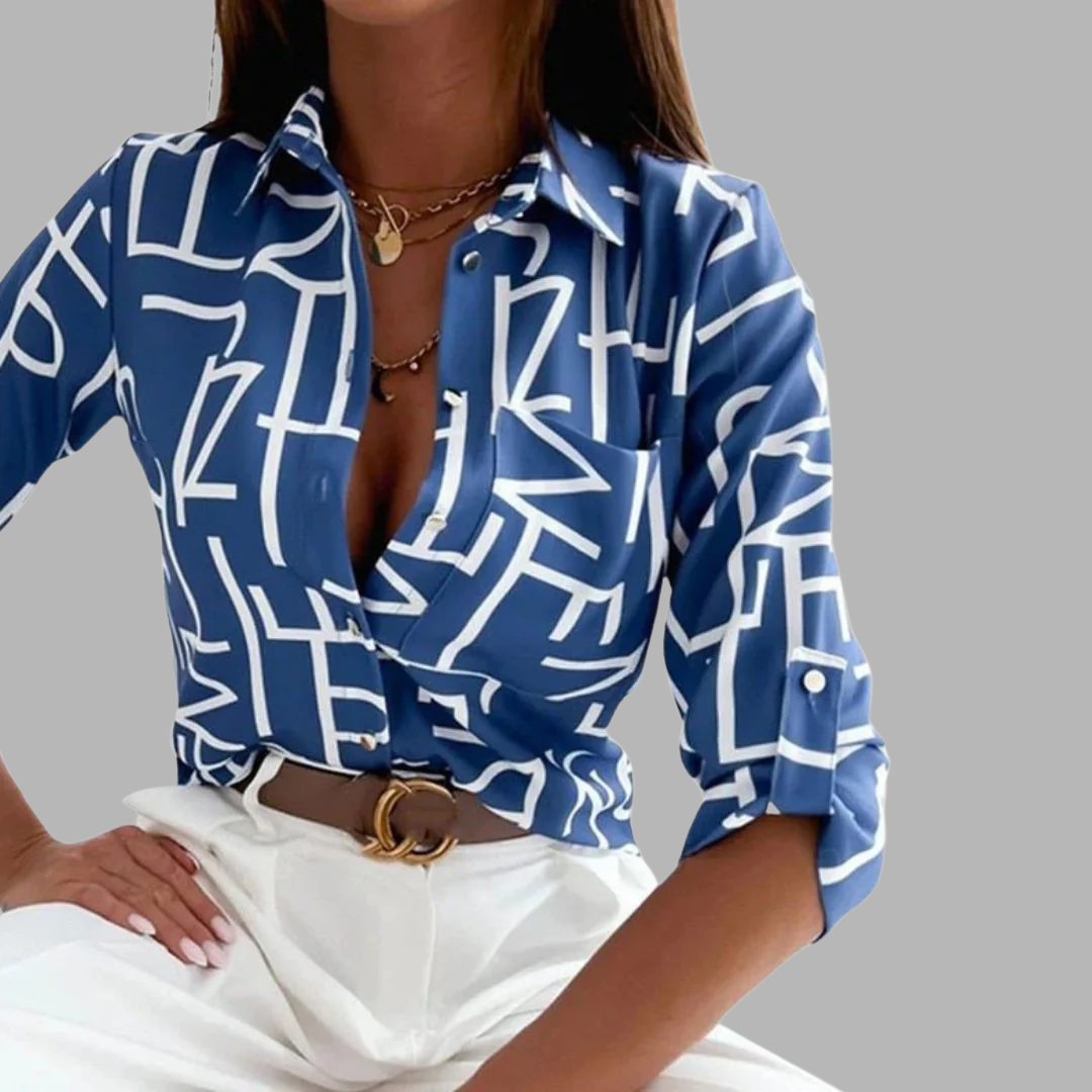 Women's Elegant Comfortable Blouse – Occasion Denim Design in Lettering