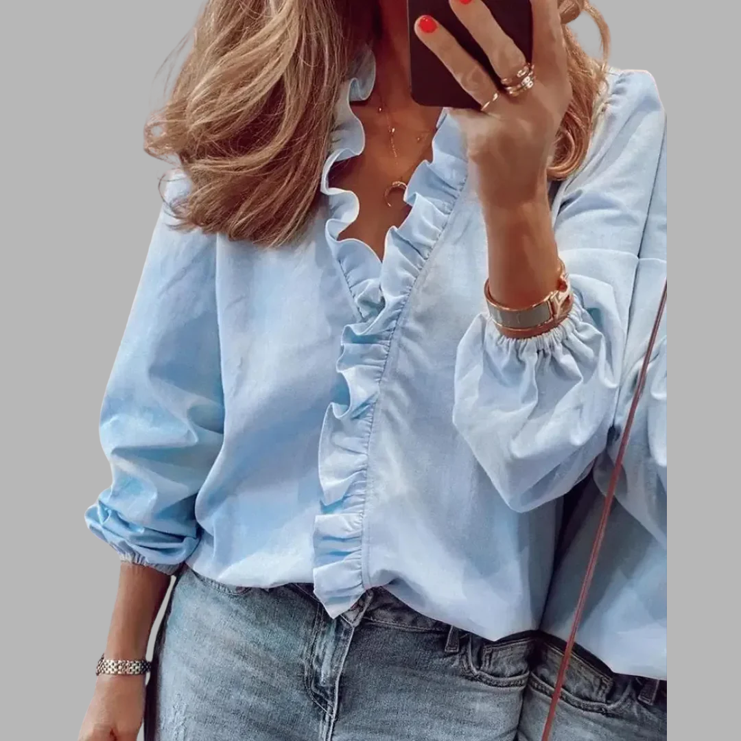 Women's Elegant Comfortable Blouse – Occasion Denim Design in Blue