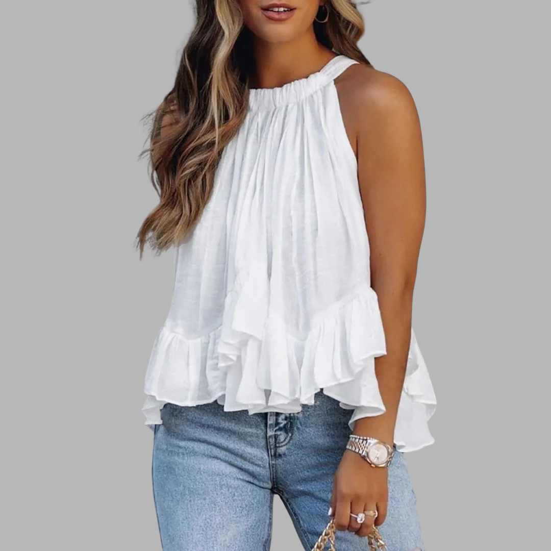 Women's Ruffled Elegant Blouse – Comfortable Occasion Design in White