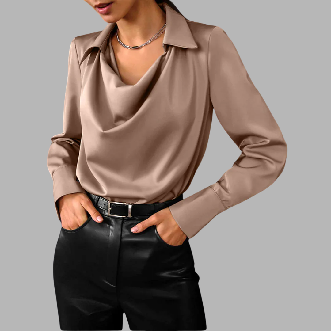 Women's Elegant Comfortable Blouse – Occasion Denim Design in Brown