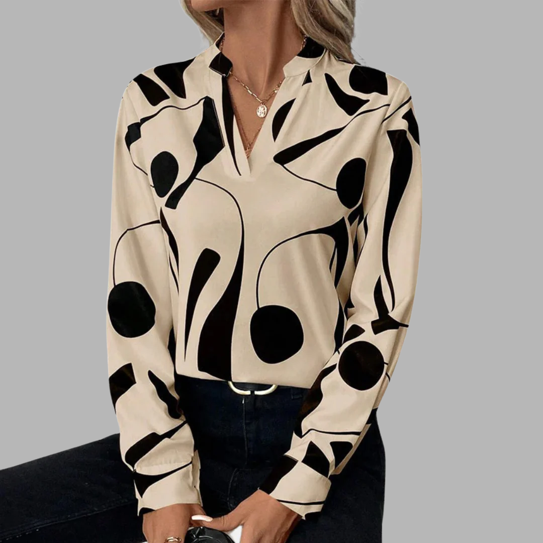 Women's Elegant Comfortable Blouse – Occasion Denim Design in Beige & Black