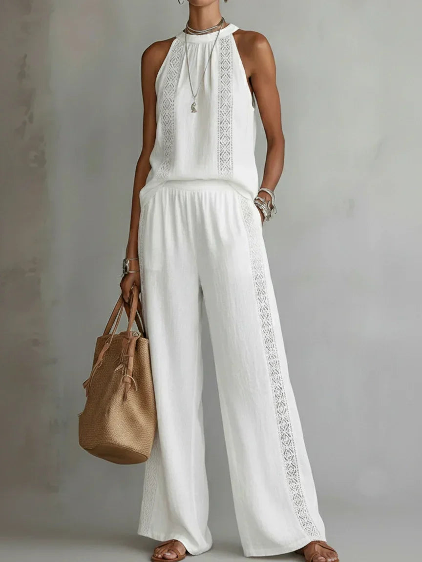 Women's Elegant Comfortable Two-Piece Set – Modern Chic Design in White