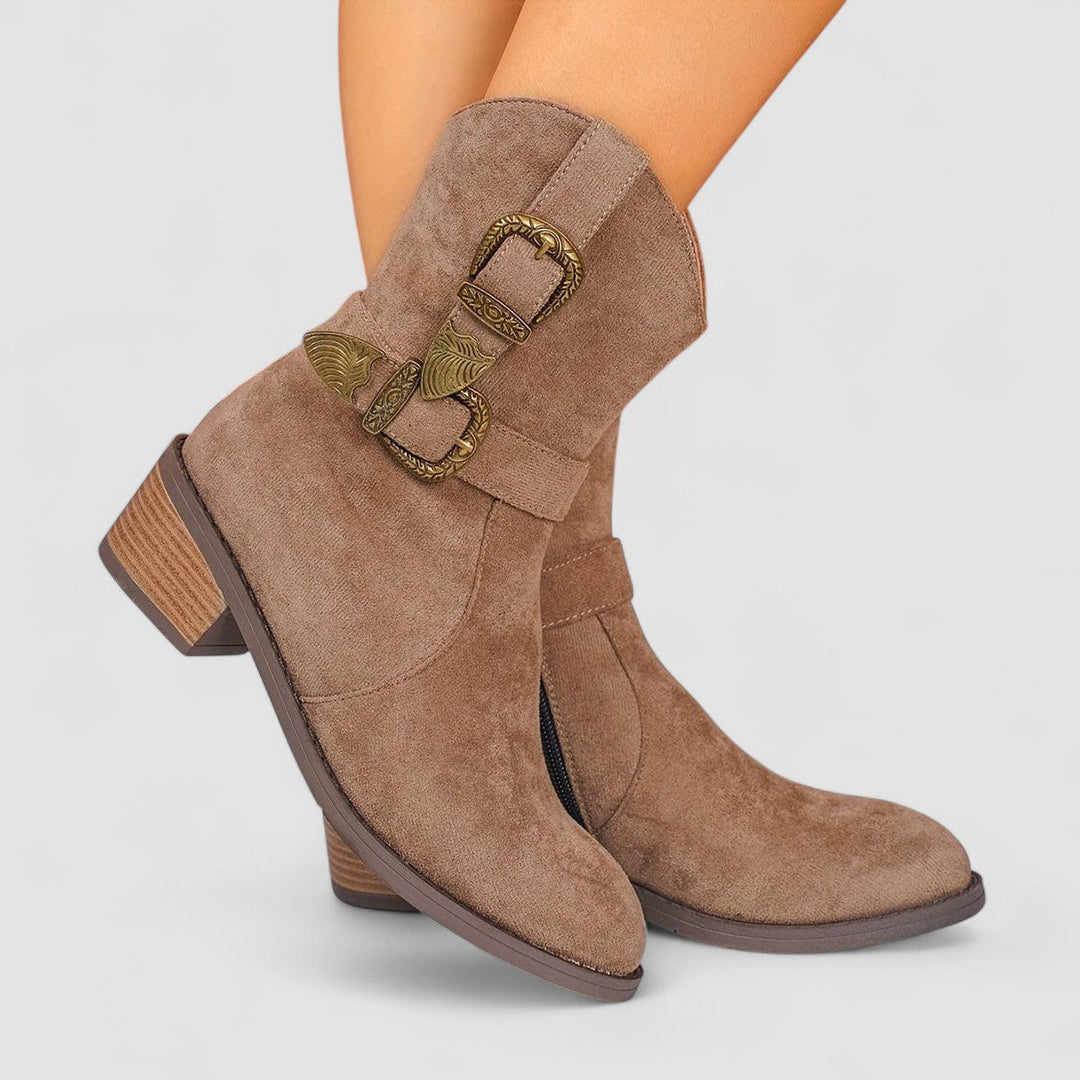 Women's Timeless Denim Boots – Elegant Heeled Finish in Yellow