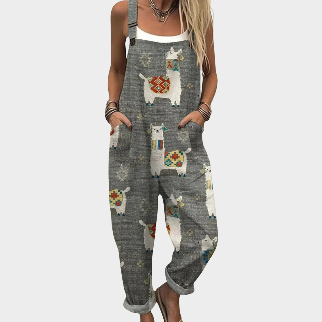 Women's Printed Comfortable Dungarees – Everyday Essential in Grey