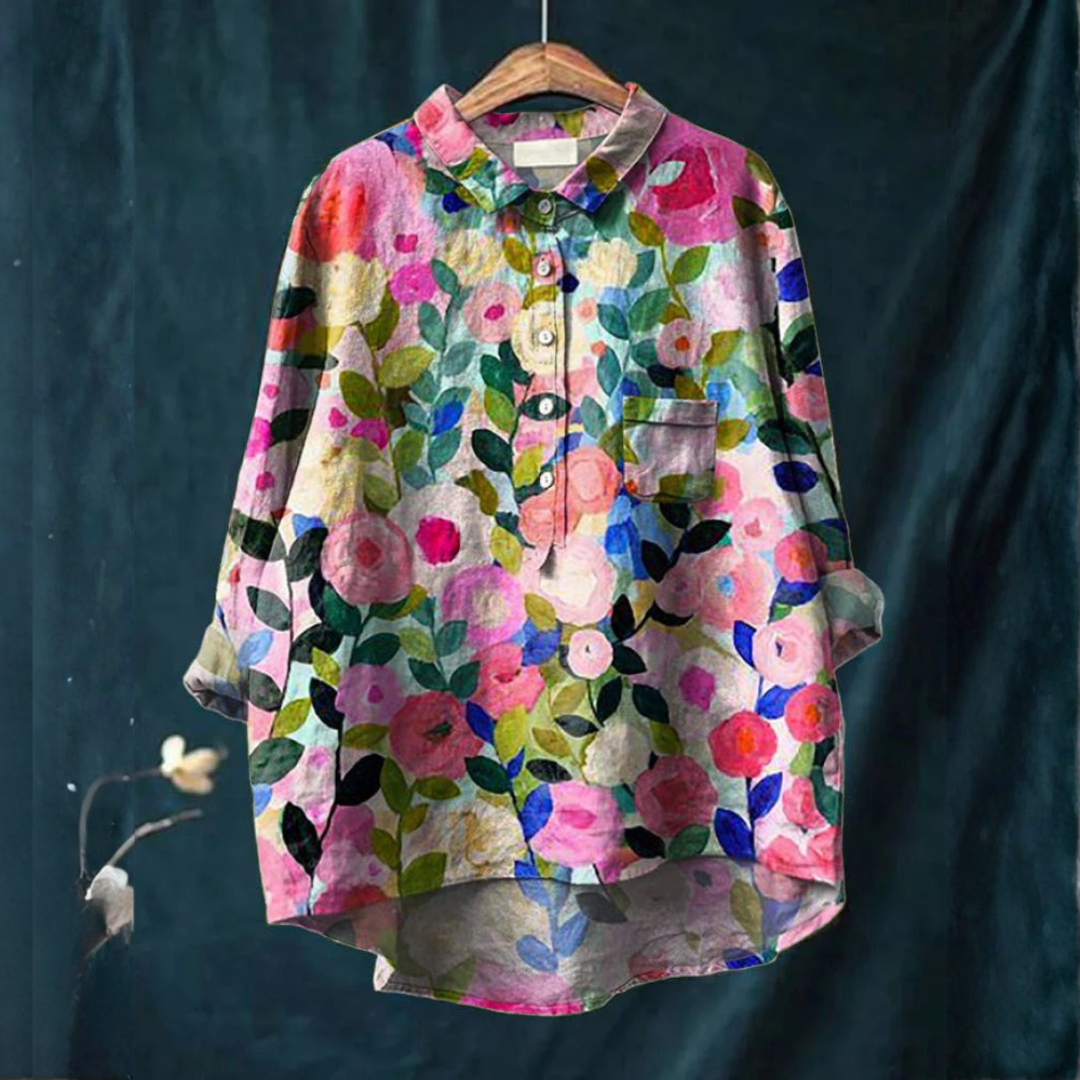Women's Elegant Flowing Shirt – Print 16