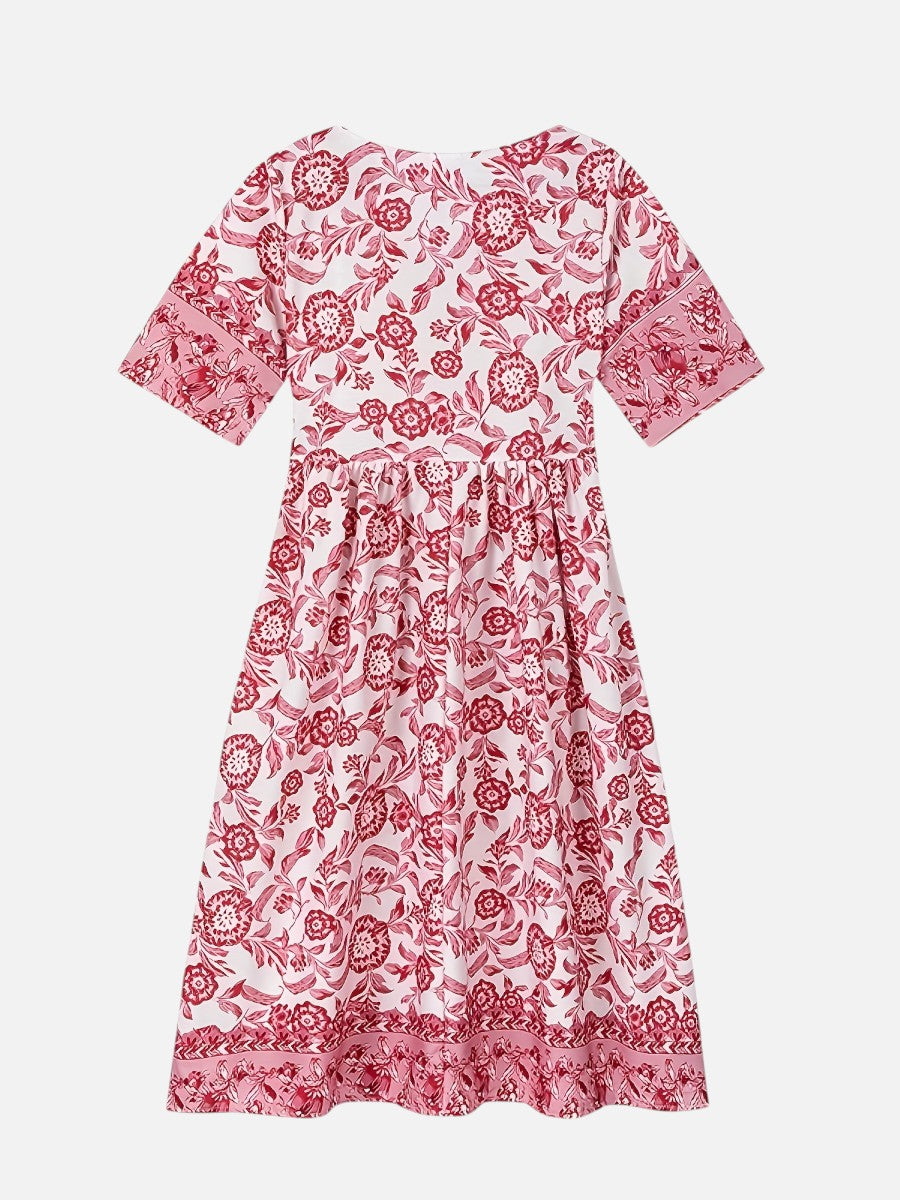 Women’s Floral V-Neck Midi Dress – Relaxed Summer Elegance