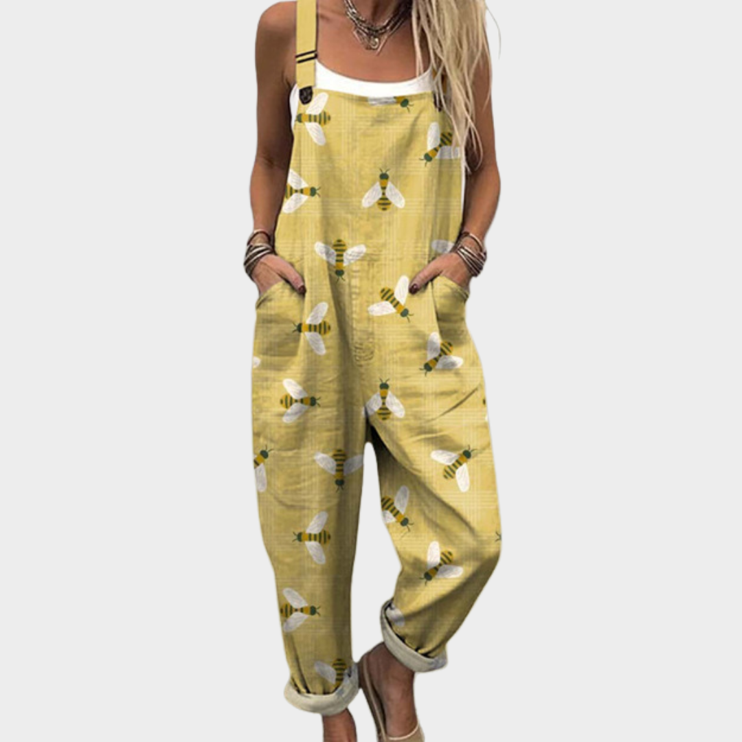 Women's Printed Comfortable Dungarees – Relaxed Casual Design in Yellow