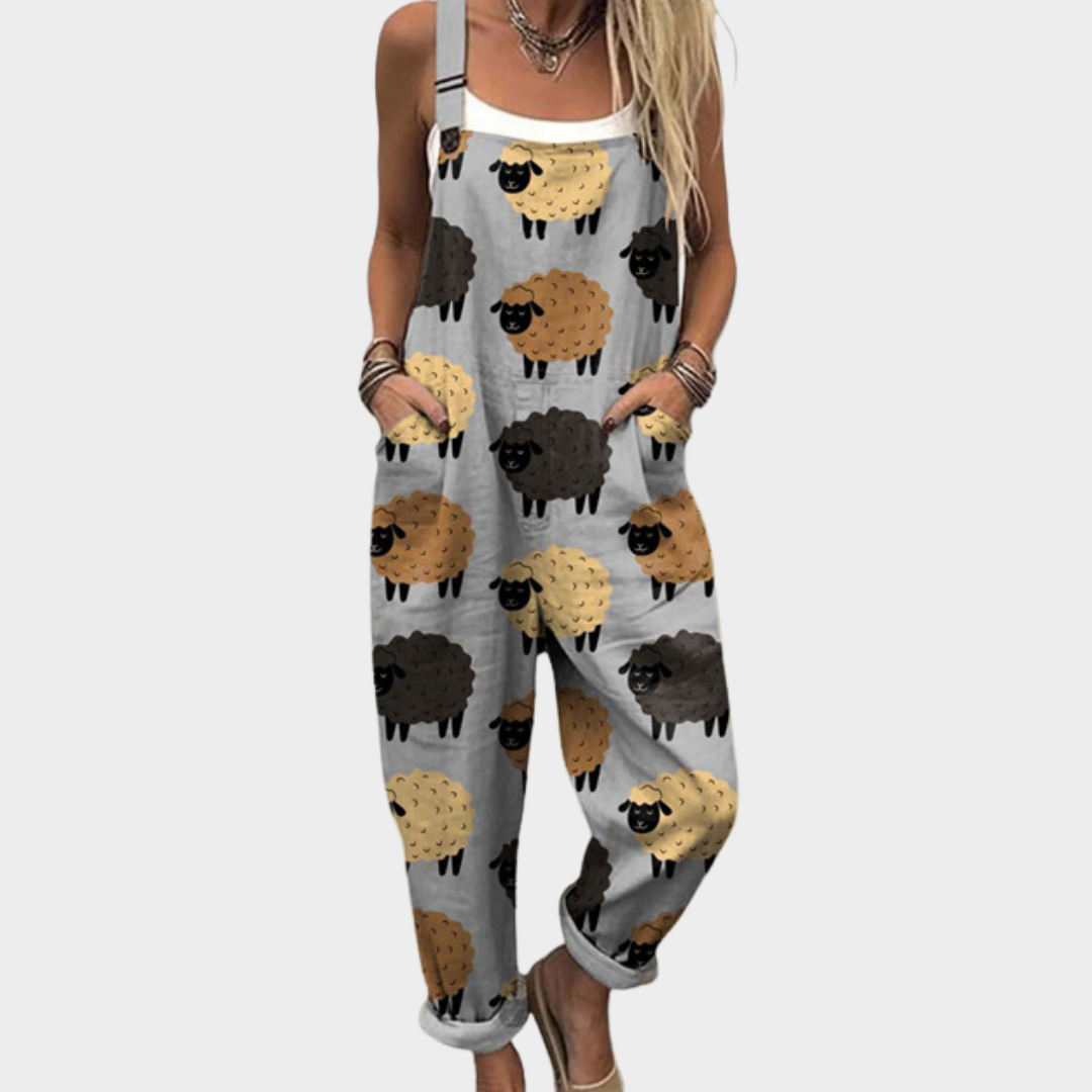 Women's Printed Comfortable Dungarees – Relaxed Casual Design in Grey