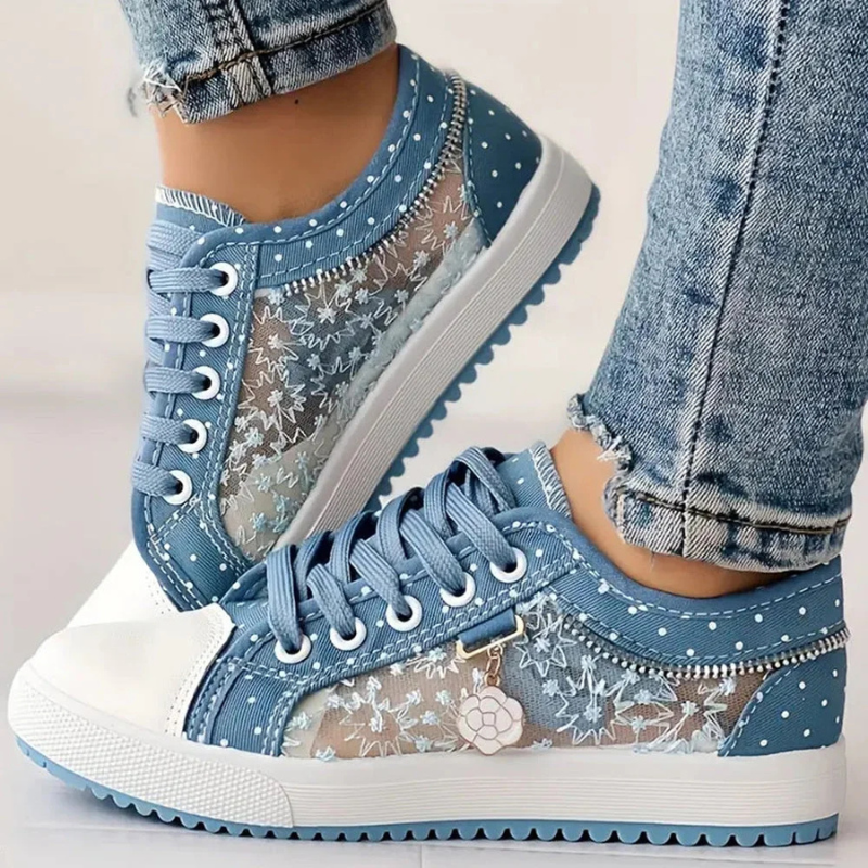 Women's Lace Floral Trainers – Modern Denim Finish