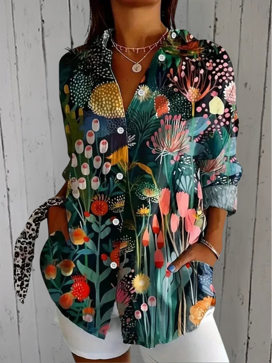 Women's Elegant Spring Blouse – Comfortable Denim Design in Floral