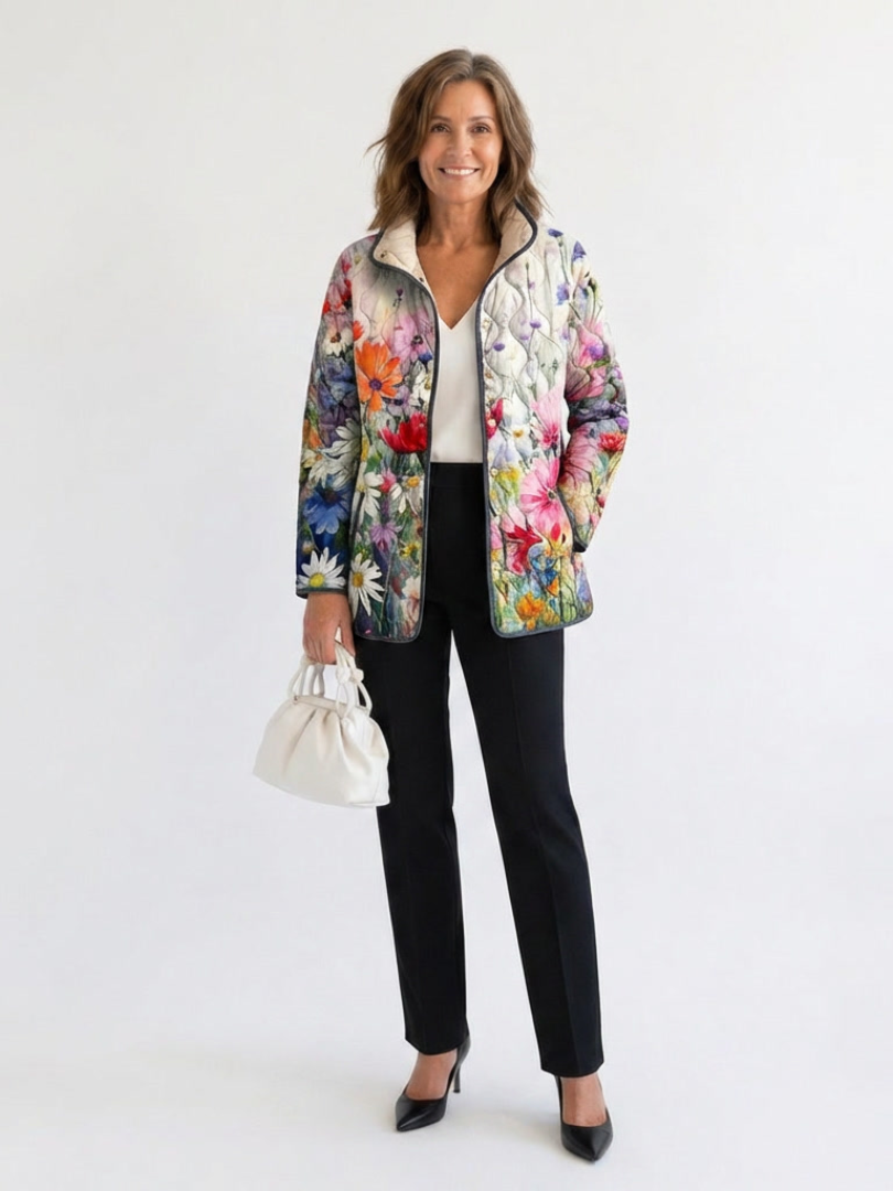 Women's Quilted Floral Jacket – Warm Midi Design