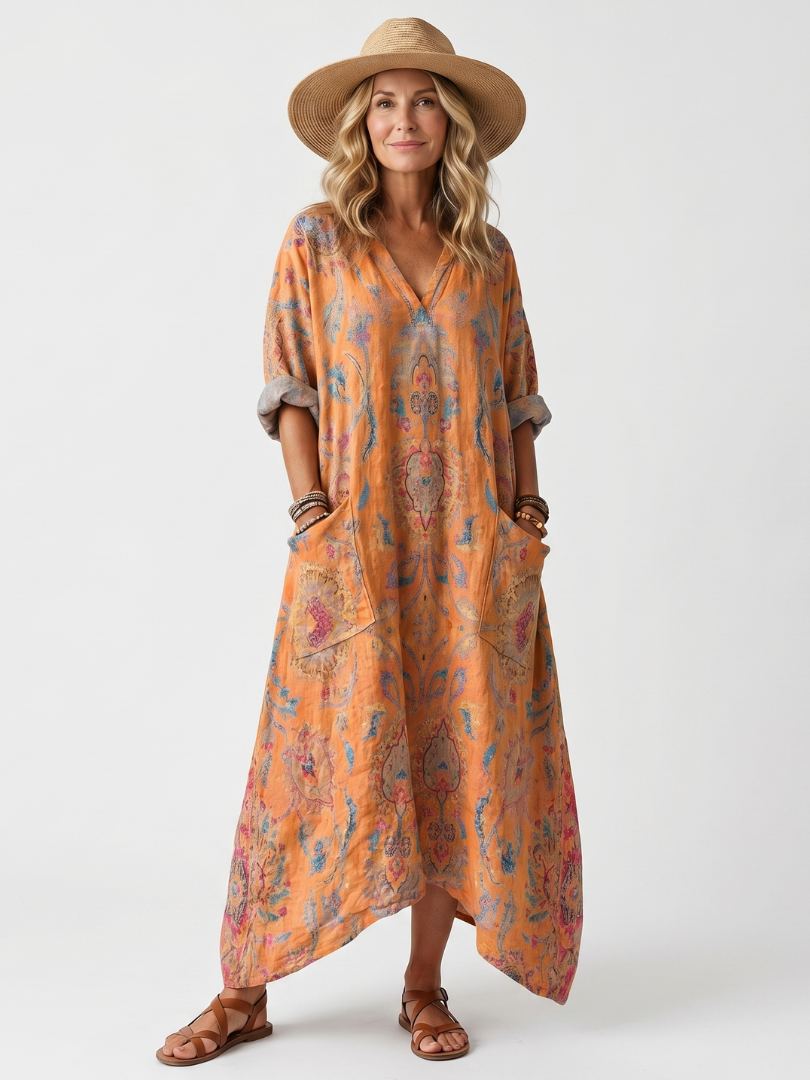 Women's Printed With Pockets Midi Dress – Summer Relaxed Style