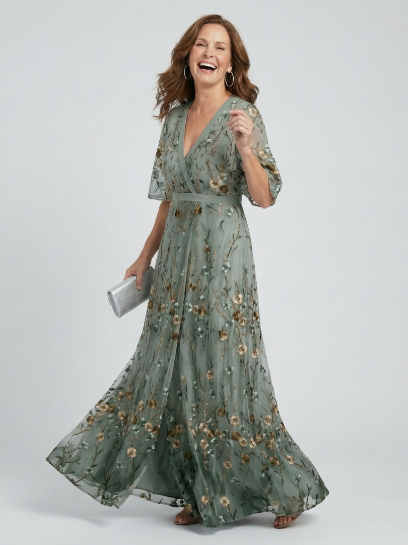 Women's Elegant Lightweight Maxi Dress – Green & Sage