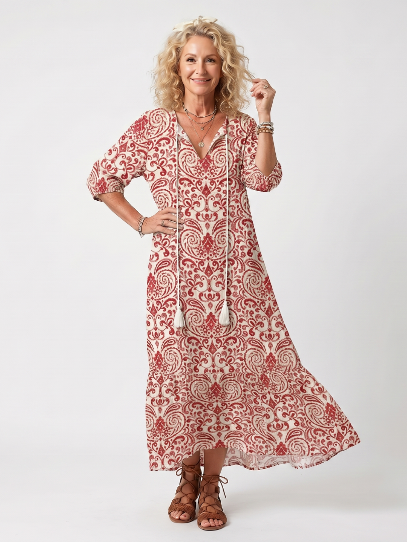Women's Bohemian Printed Midi Dress – Elegant Lightweight Style