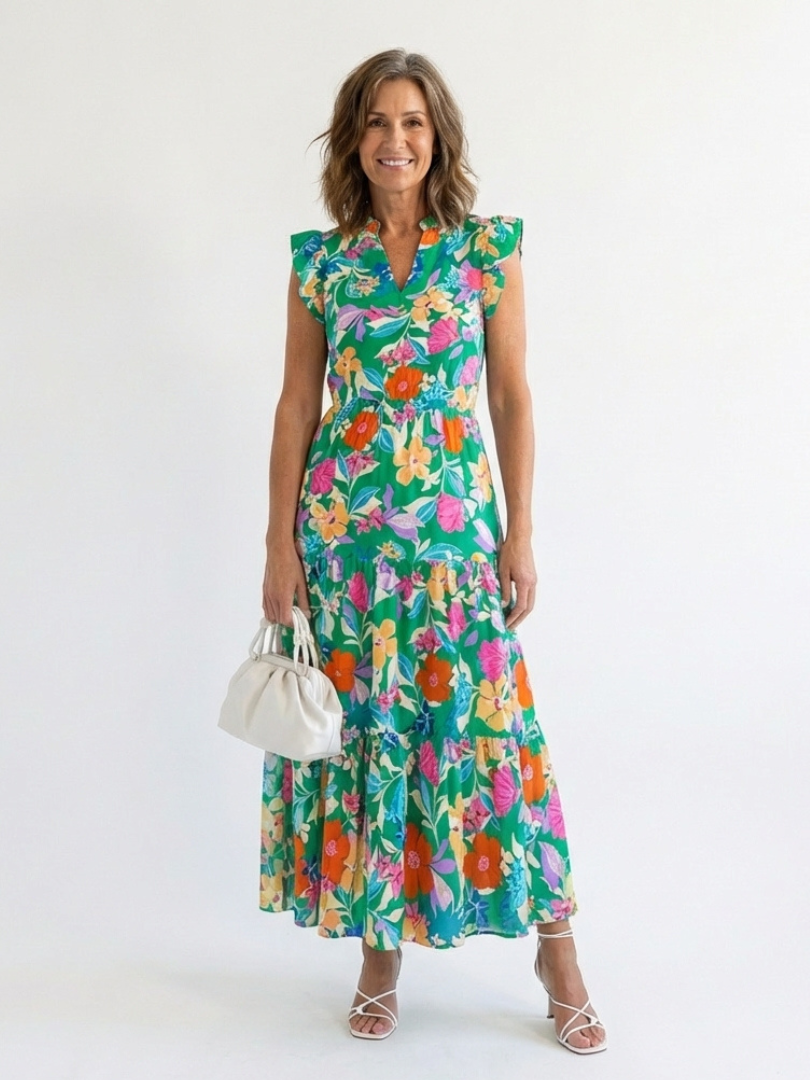 Women's A-Line Printed Midi Dress – Floral Elegant Style