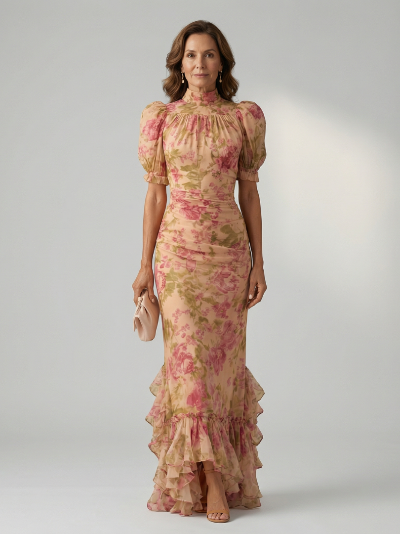 Women's High Neck Elegant Maxi Dress – Lightweight Style