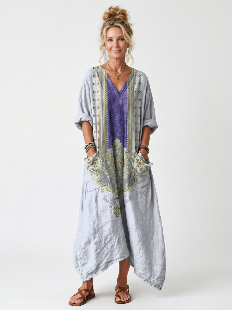 Women's Embroidered Relaxed Midi Dress – Bohemian Refined Style