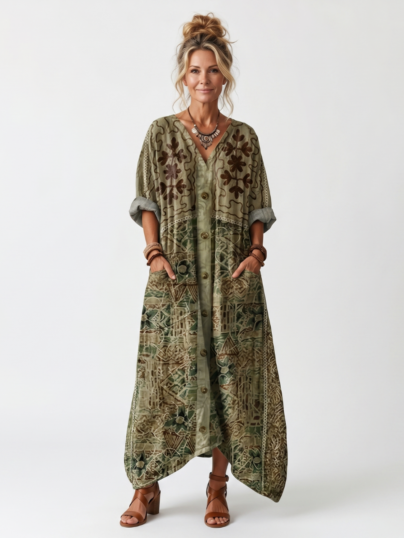 Women's Embroidered Button-Front Midi Dress – Occasion Elegant Style
