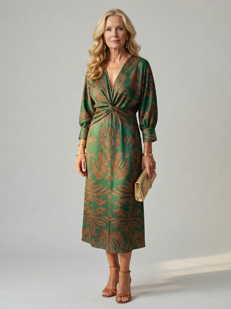 Women's Elegant Lightweight Midi Dress – Quiet Statement in Dark Green