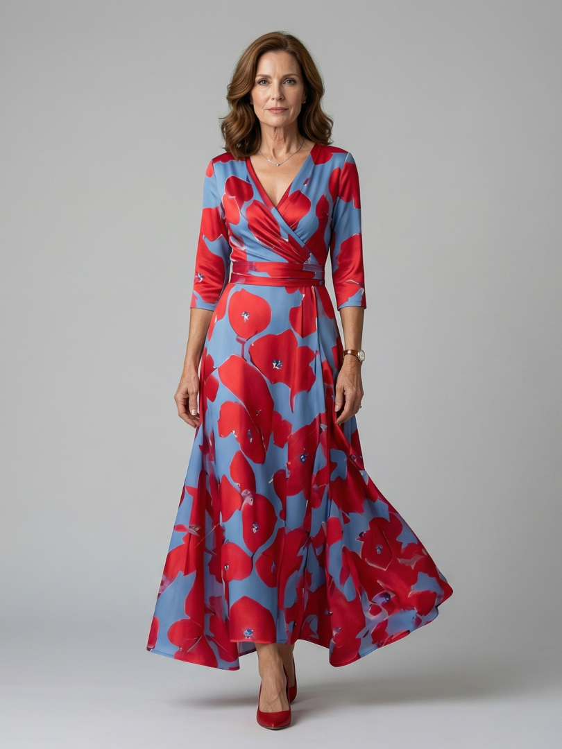 Women's Wrap Elegant Midi Dress – Lightweight Style