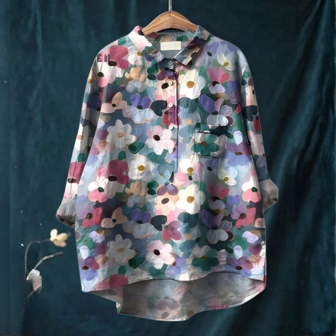 Women's Elegant Flowing Shirt – Print 17