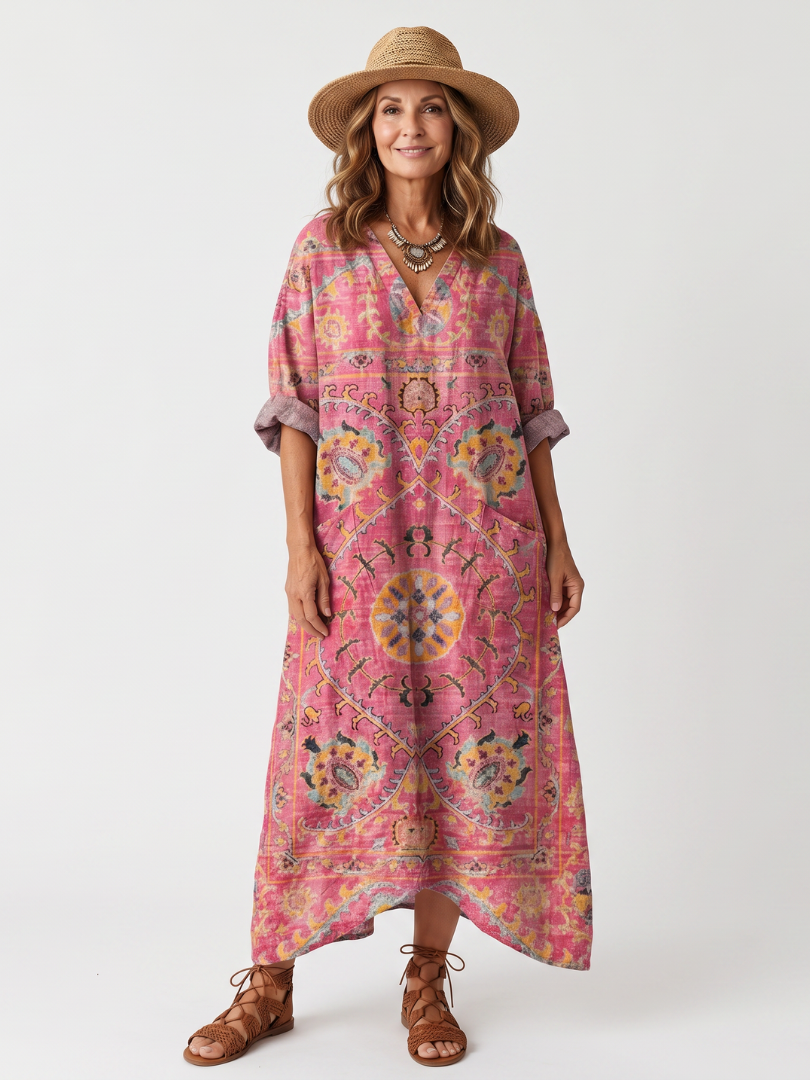Women's Printed With Pockets Midi Dress – Relaxed Occasion Style