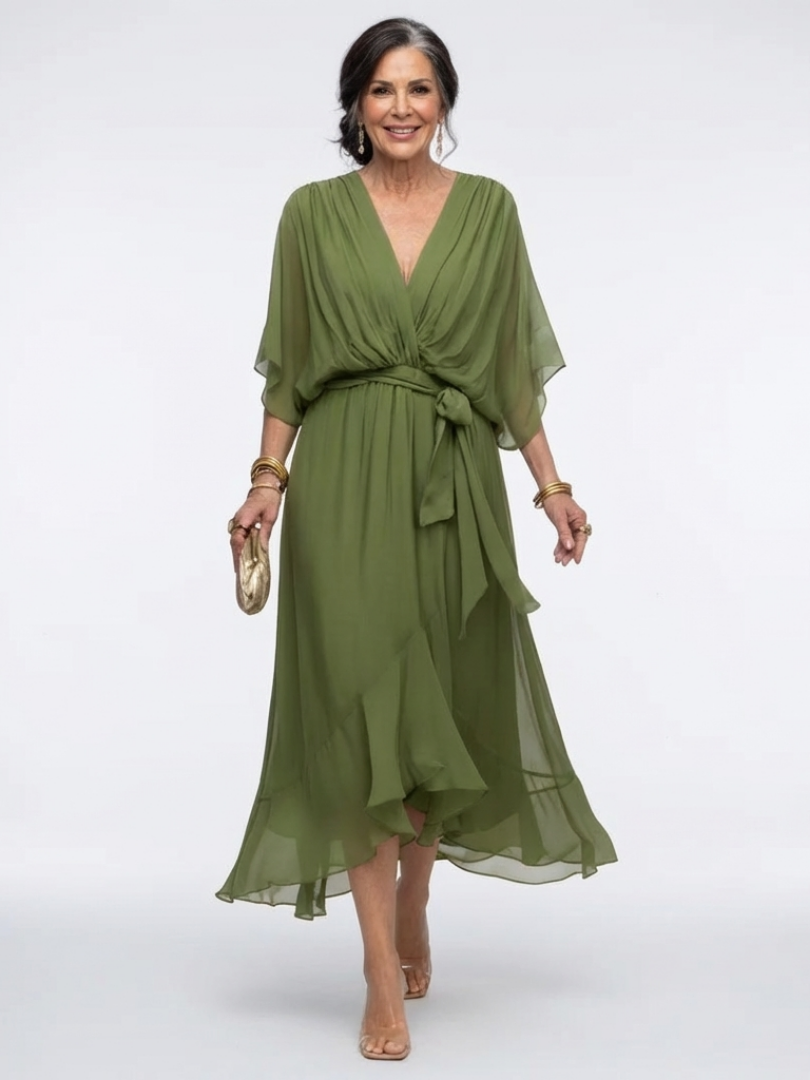 Women's Elegant Lightweight Midi Dress – Everyday Essential in Green