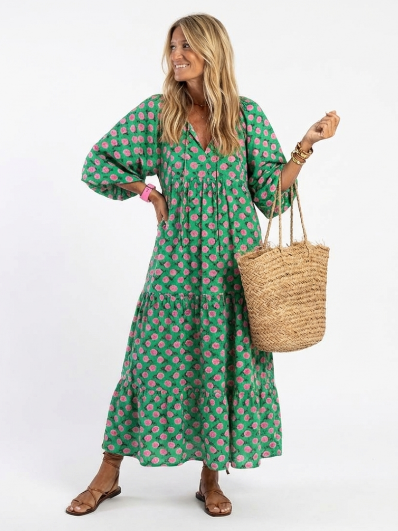 Women's Printed Floral Midi Dress – Elegant Lightweight Style