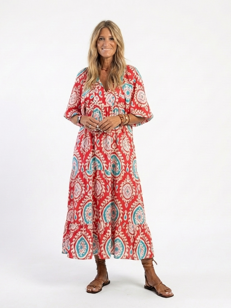 Women's Printed Refined Midi Dress – Relaxed Flowing Style