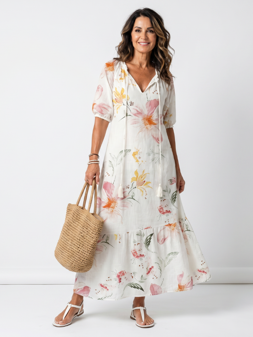 Women's Ruffled Printed Midi Dress – Floral Spring Style