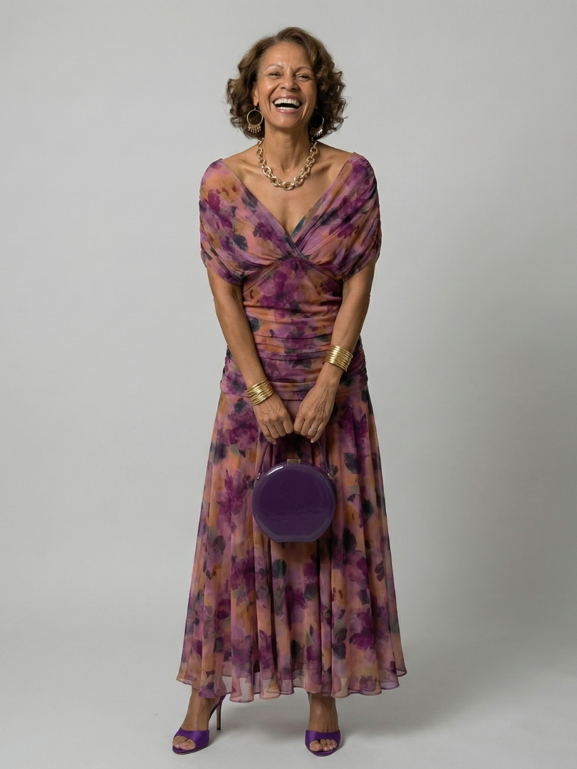 Women's Relaxed Elegant Midi Dress – Lightweight Style in Purple
