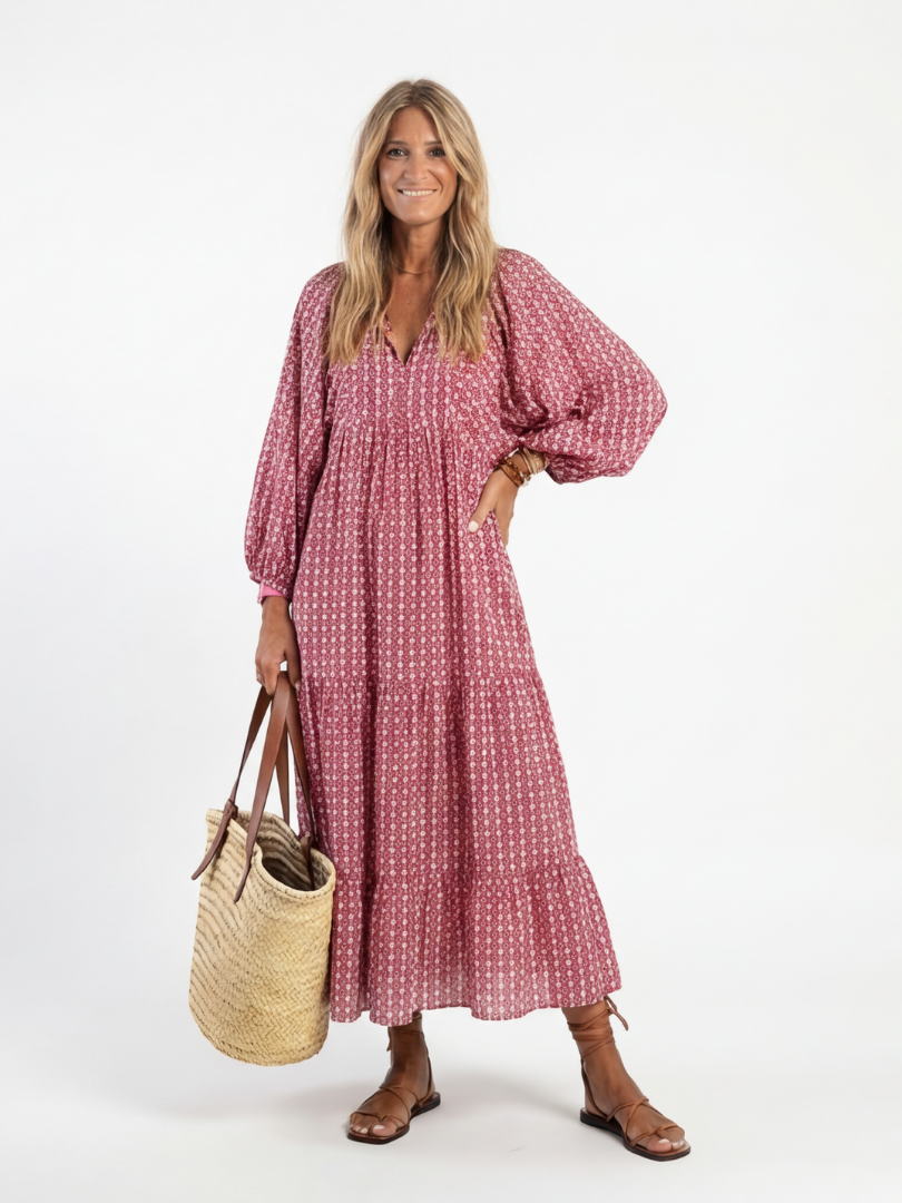 Women's Elegant Printed Midi Dress – Refined Straight Leg Style