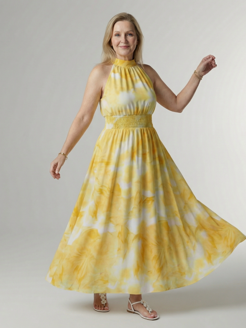 Women's Elegant Lightweight Midi Dress – Considered Detail in Yellow