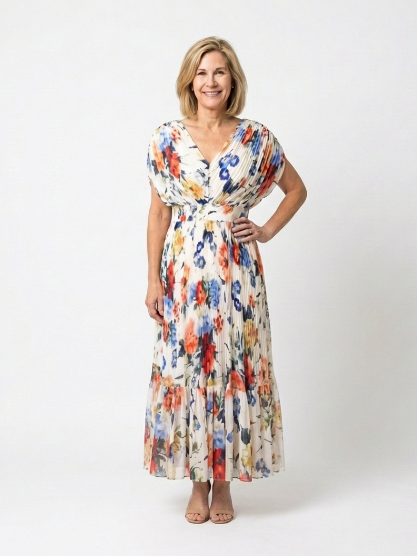 Women's Pleated Elegant Midi Dress – Lightweight Style