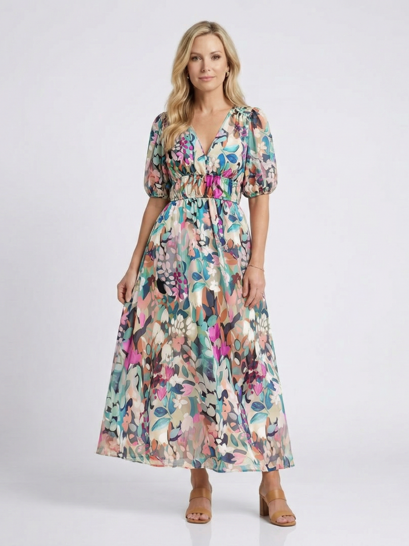 Women's Elegant Lightweight Midi Dress – Floral