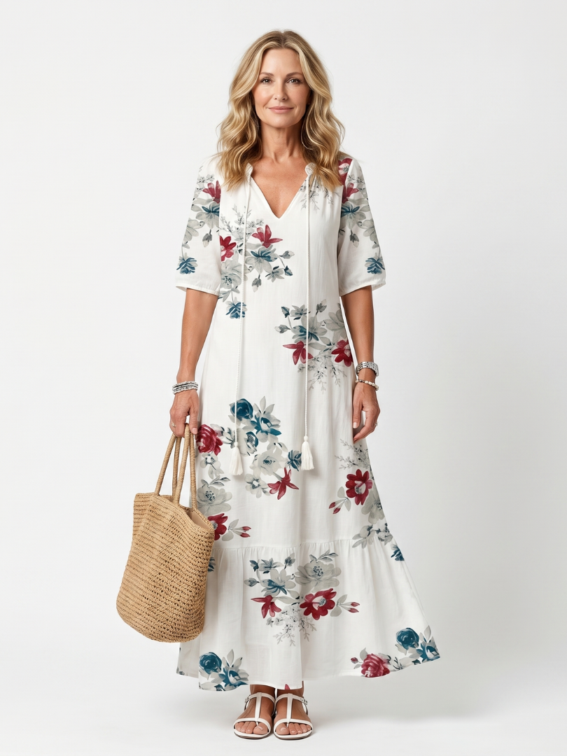 Women's Floral Printed Midi Dress – Bohemian Lightweight Style