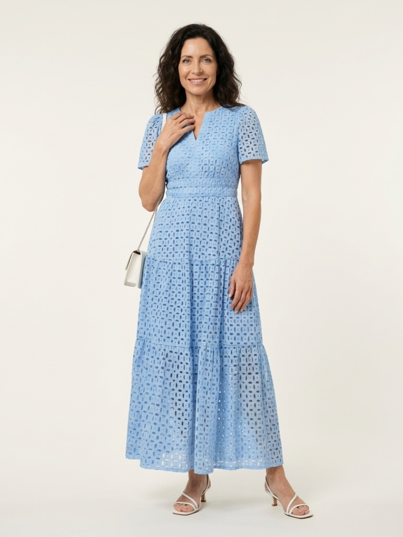 Women's Elegant Lightweight Midi Dress – Blue & Sky