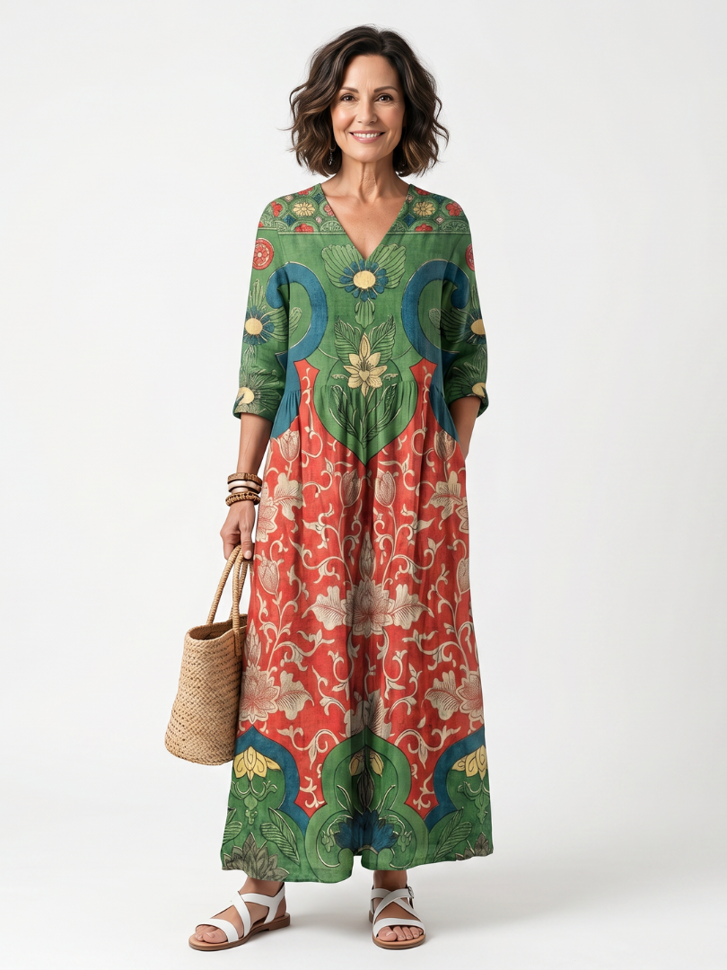 Women's Printed Elegant Midi Dress – Refined Timeless Style