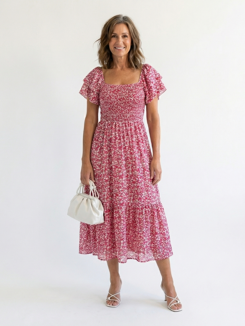 Women's Floral Elegant Midi Dress – Lightweight Style