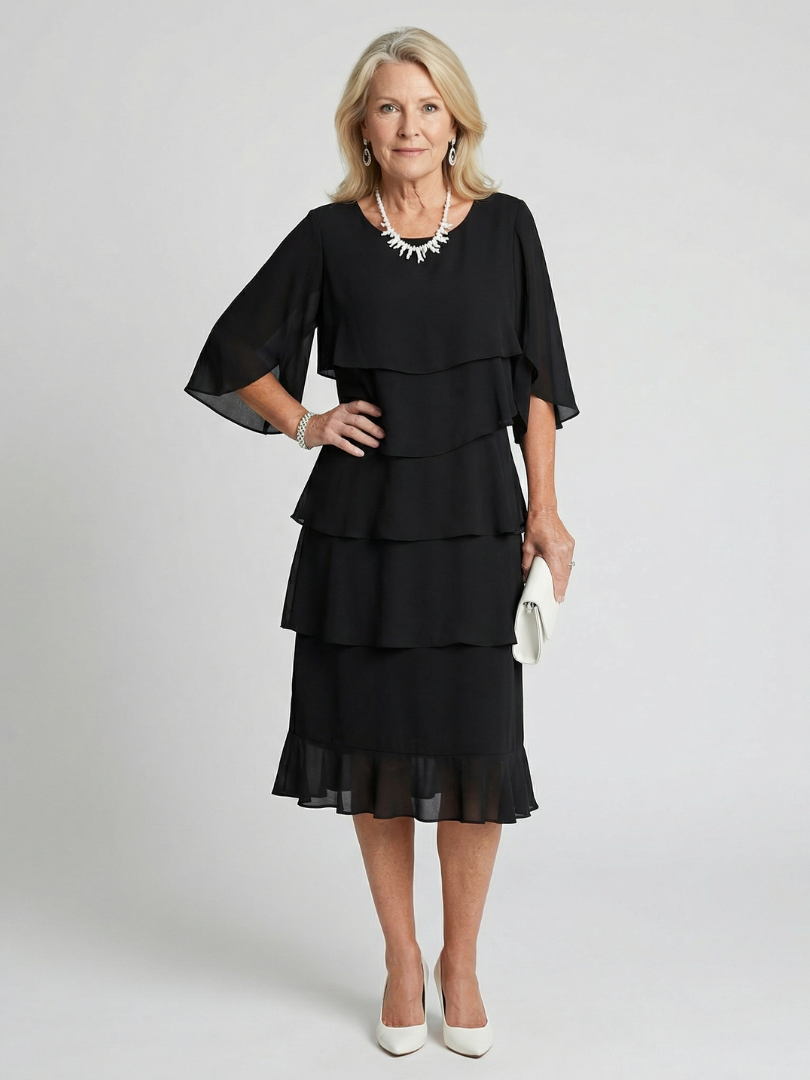 Women's Ruffled Elegant Midi Dress – Lightweight Style