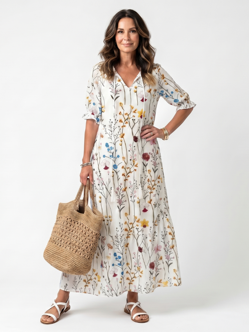 Women's Bohemian Printed Midi Dress – Refined Relaxed Style