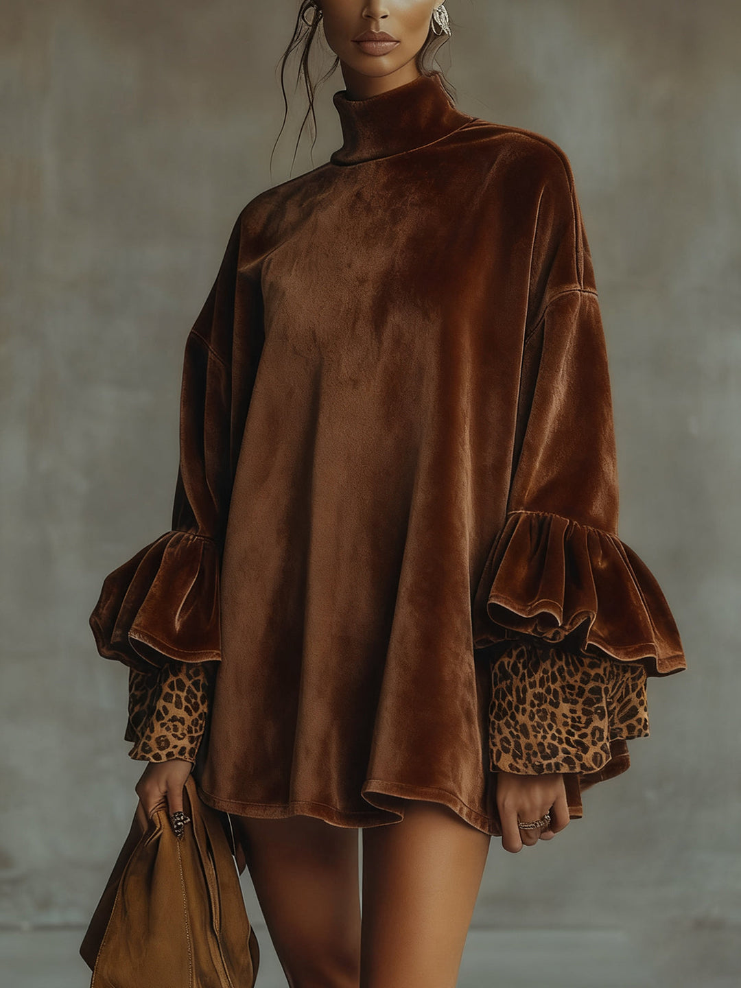 Women's Velvet Elegant Dress – Flowing Ruffled Style