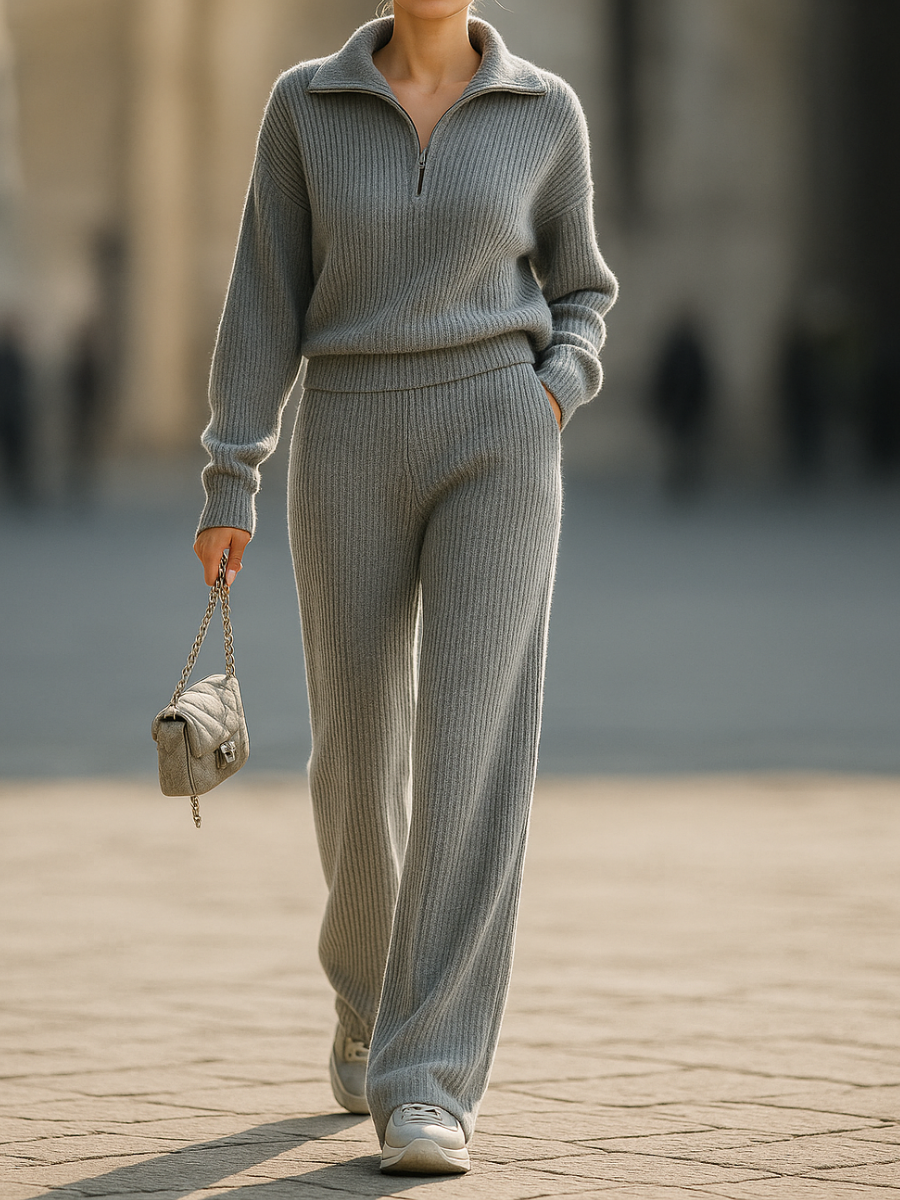 Women's Elegant Comfortable Two-Piece Set – Modern Chic Design in Grey