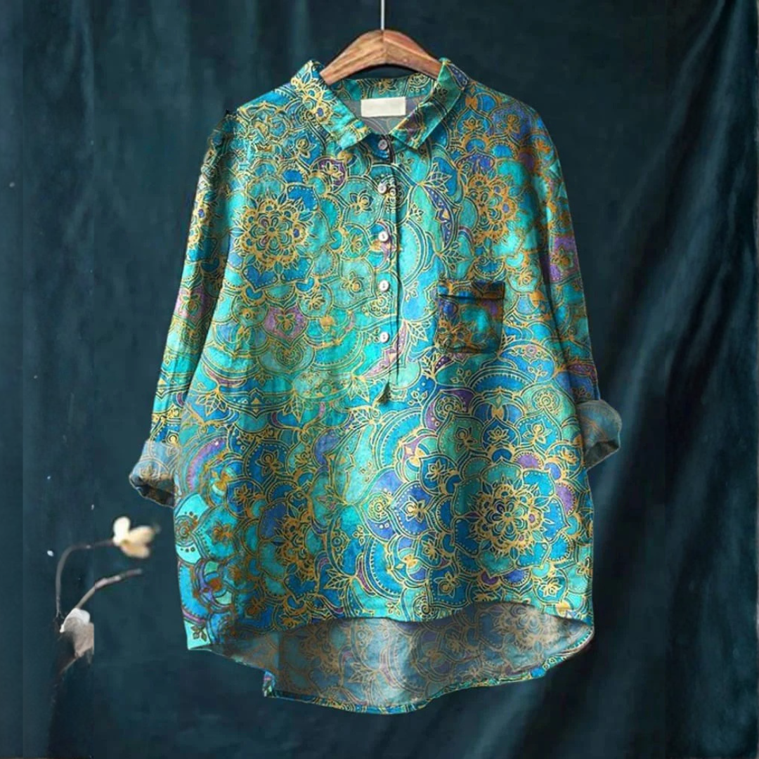 Women's Elegant Flowing Shirt – Print 35