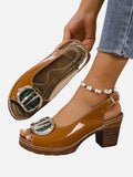 Women’s Comfort Strap Heels – Glossy Leather Look Style