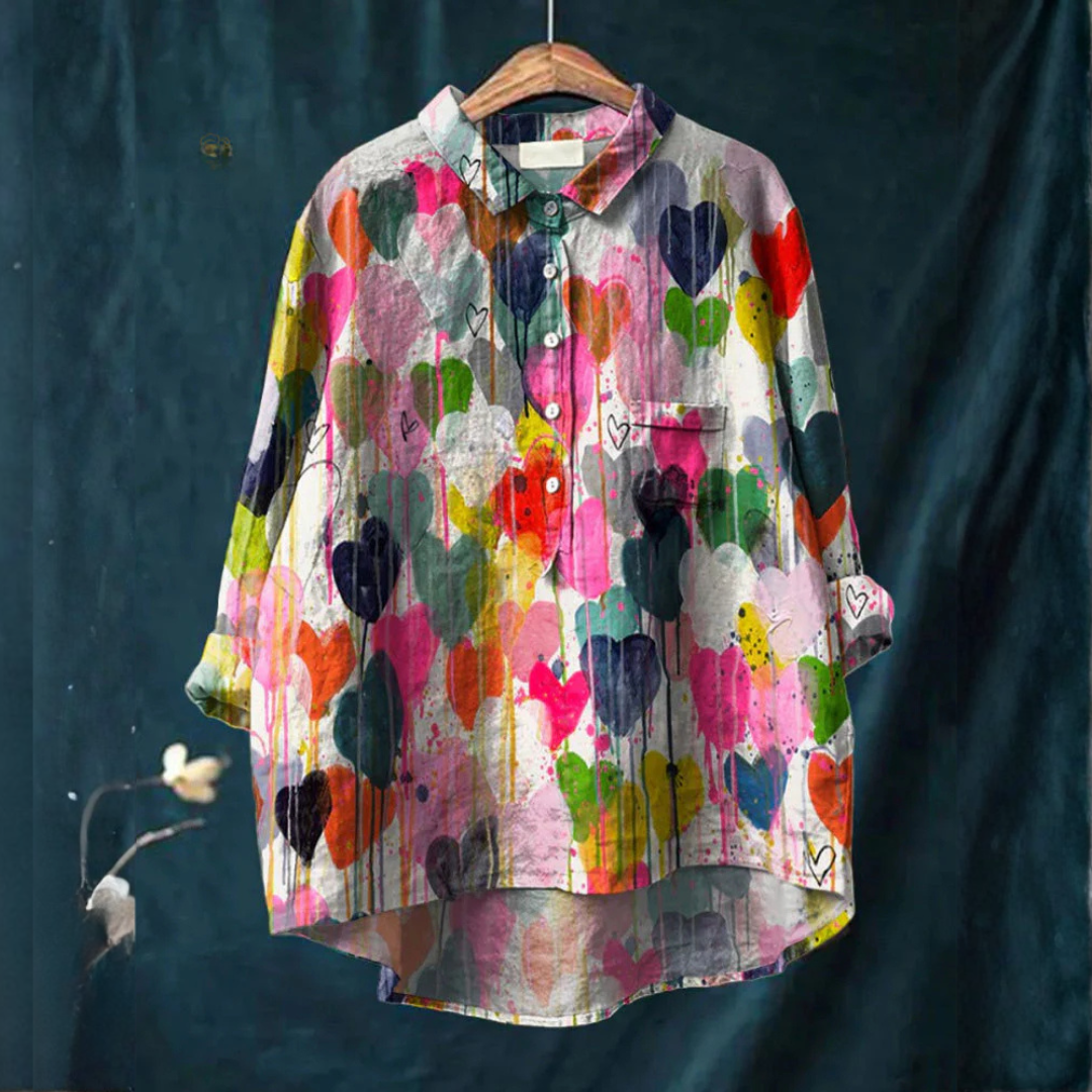 Women's Elegant Flowing Shirt – Print 14