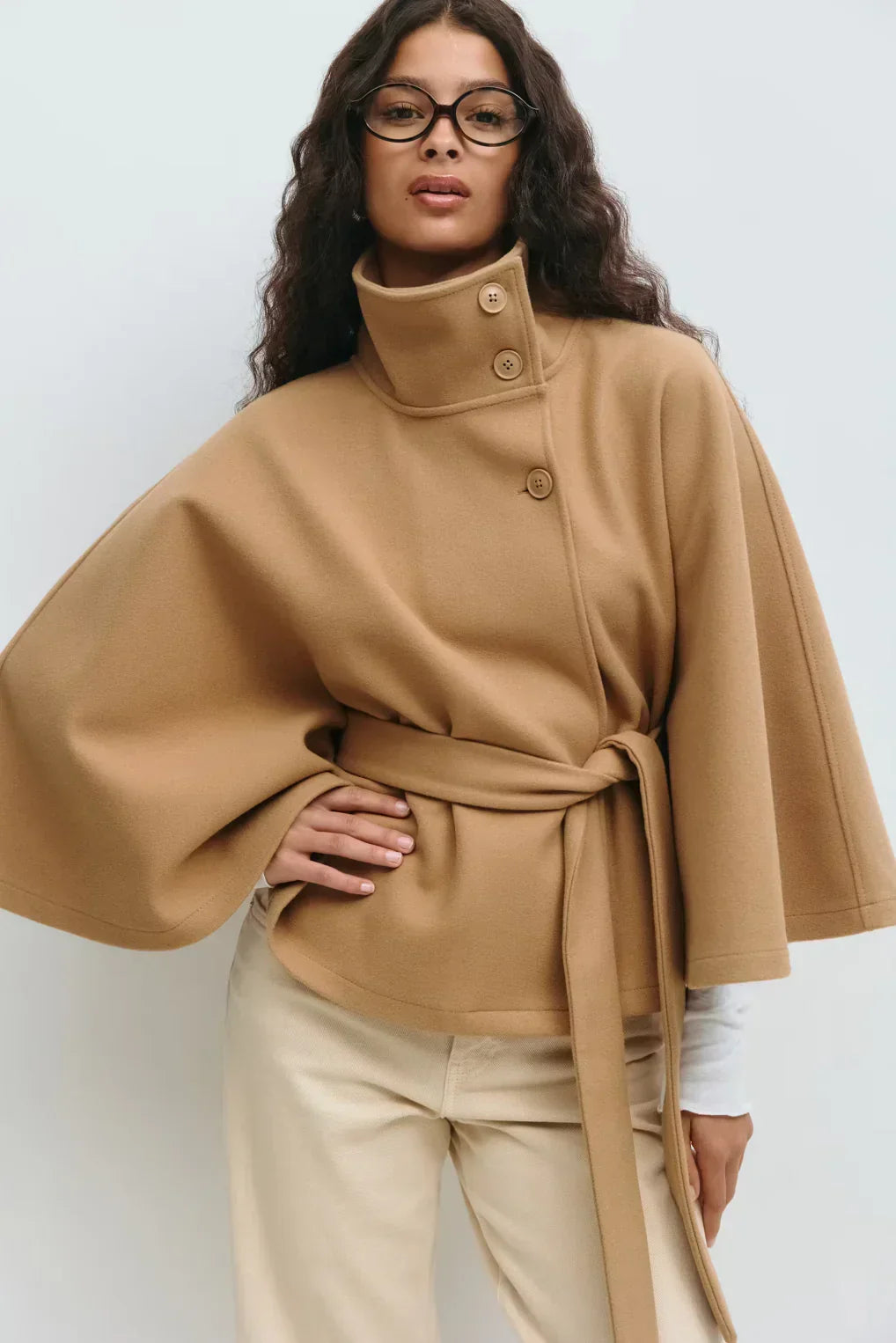Women's Belted Chic Cape Coat – Elegant Oversized Design